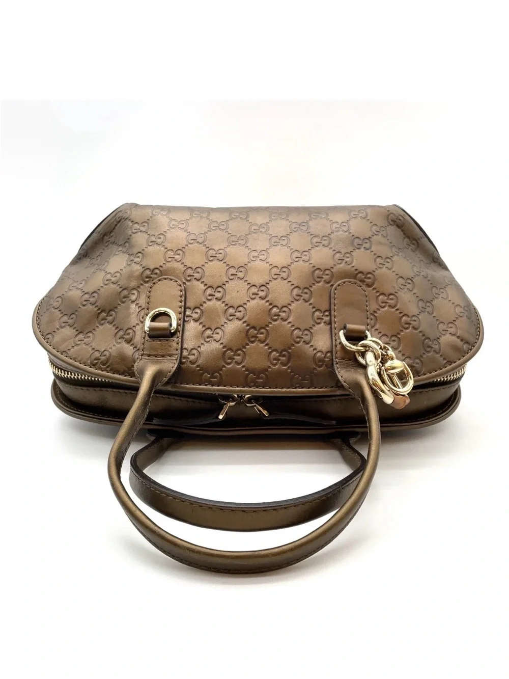 450. Gucci Metallic Guccissima Leather Bamboo Heart-Bit Top Handle Satchel Bag